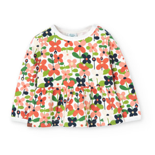 Sudadera niña, felpa estampada, flores, rosa