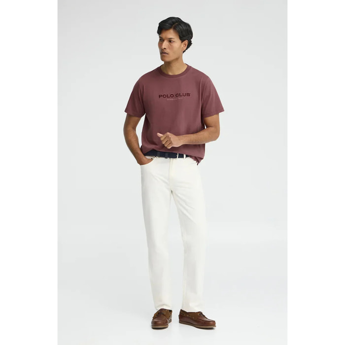 Maglietta rosa vinaccia a maniche corte con ricamo Established 2012 Polo Club