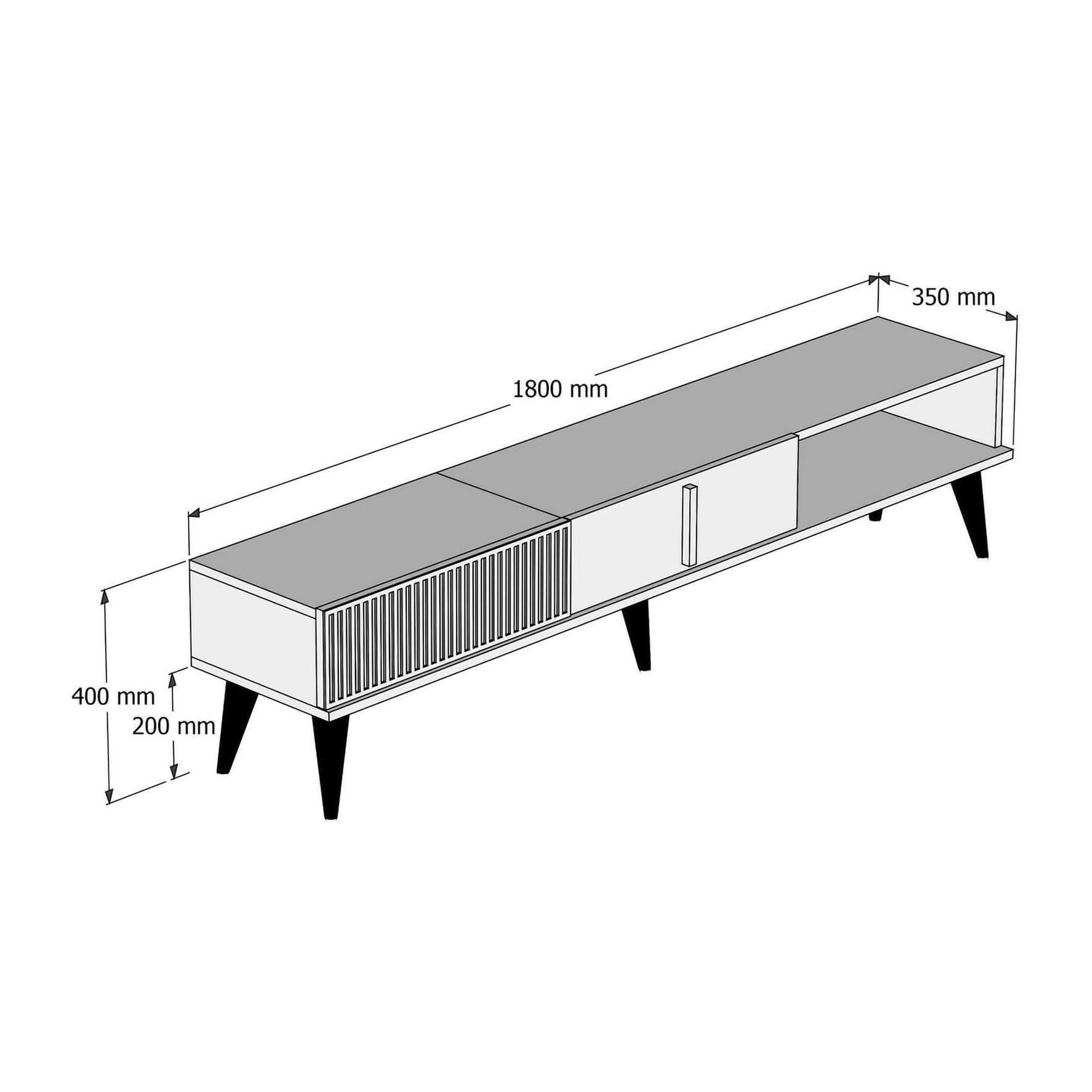 Mobile porta TV Dfirican, Credenza da soggiorno, Armadio basso per TV, Base parete attrezzata, 180x35h40 cm, Noce e Bianco