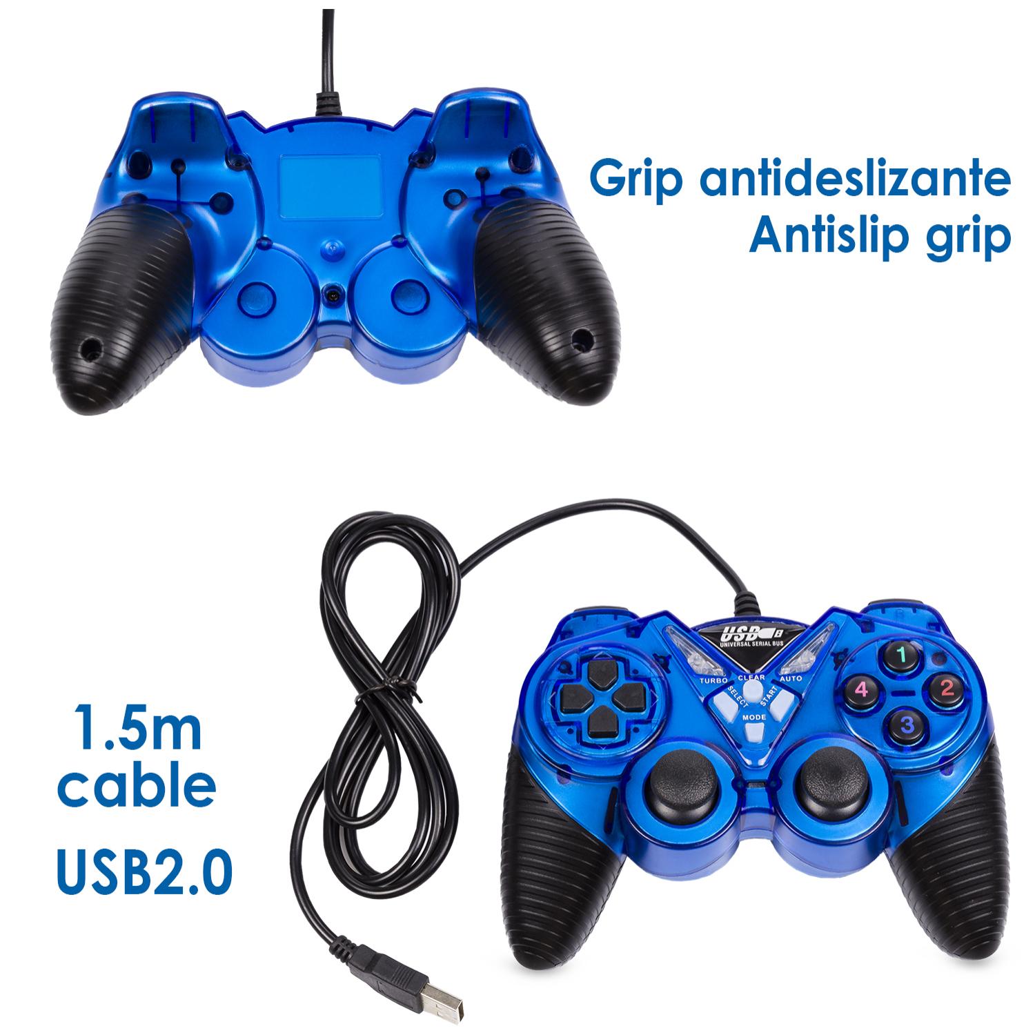 Mando gaming USB para PC, con cable. 12 botones, joysticks analógicos.