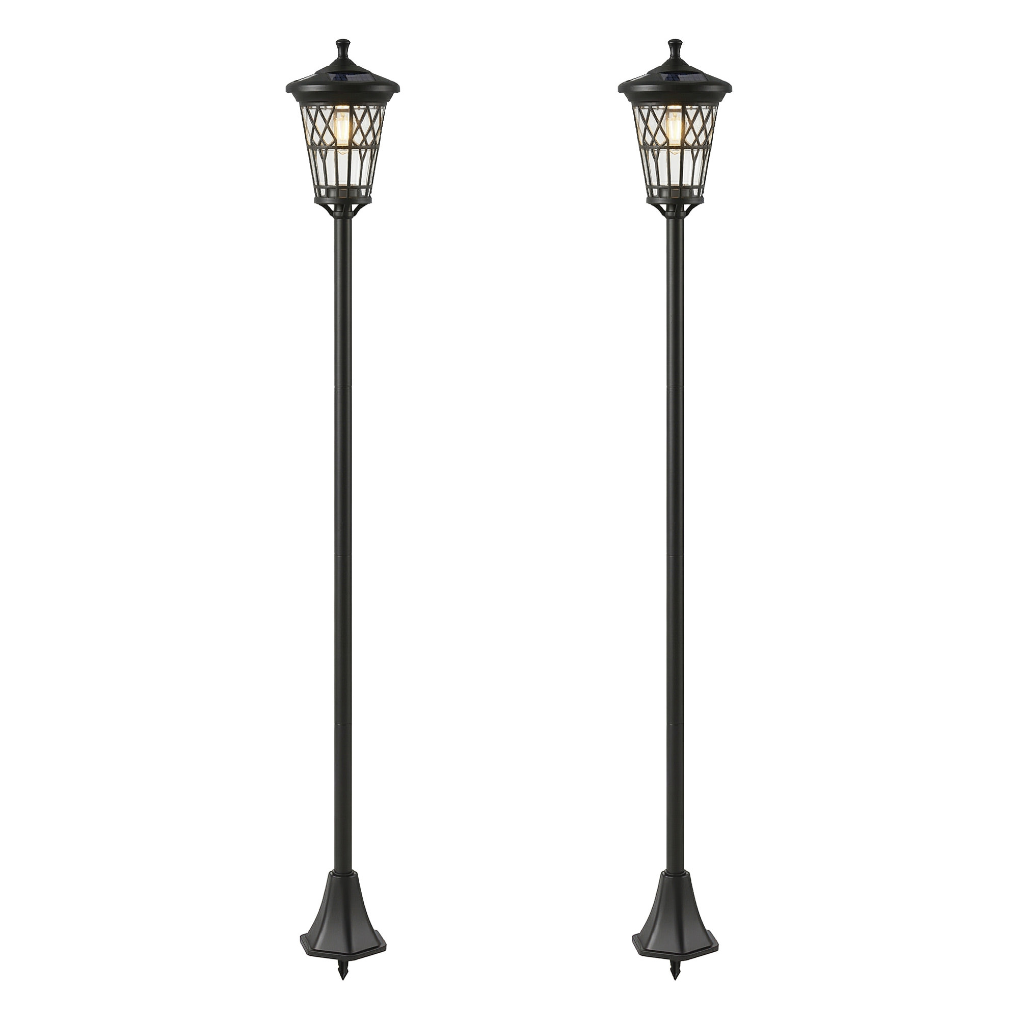 Lampadaires solaires extérieurs  lot de 2 - hauteur réglable - acier inoxydable - 1,86 m - noir