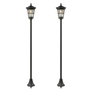 Lampadaires solaires extérieurs  lot de 2 - hauteur réglable - acier inoxydable - 1,86 m - noir