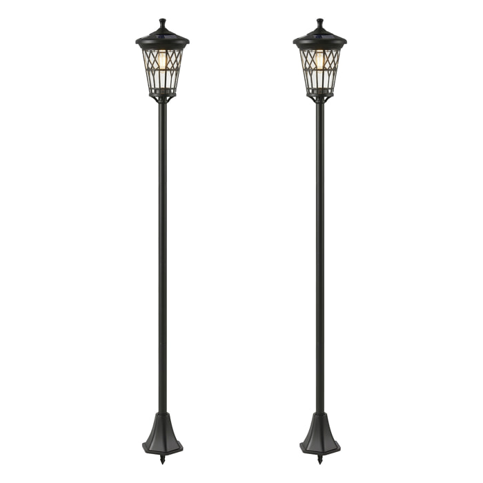 Lampadaires solaires extérieurs  lot de 2 - hauteur réglable - acier inoxydable - 1,86 m - noir