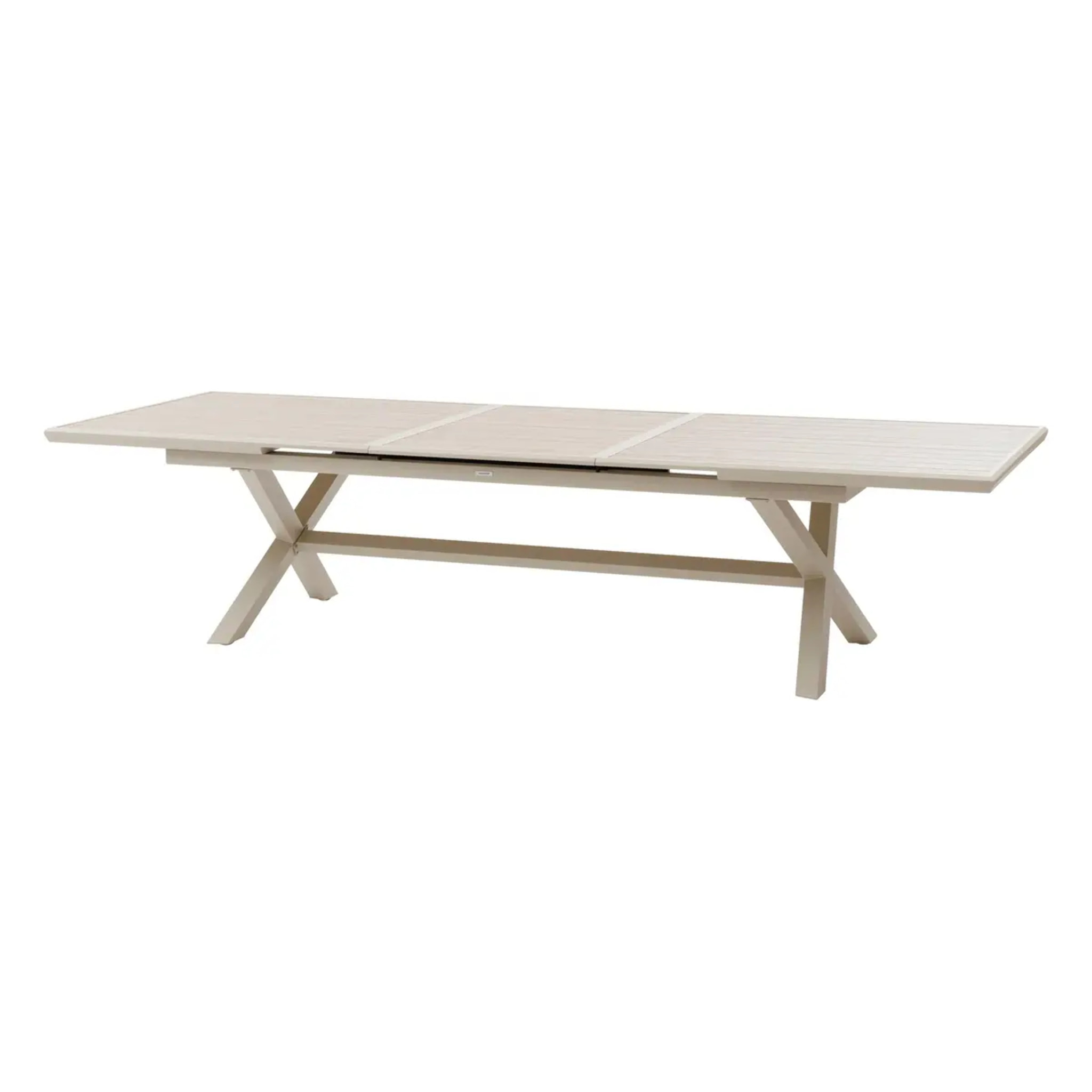 Table de jardin extensible "Axiome" effet bois lin & argile 12 places en aluminium