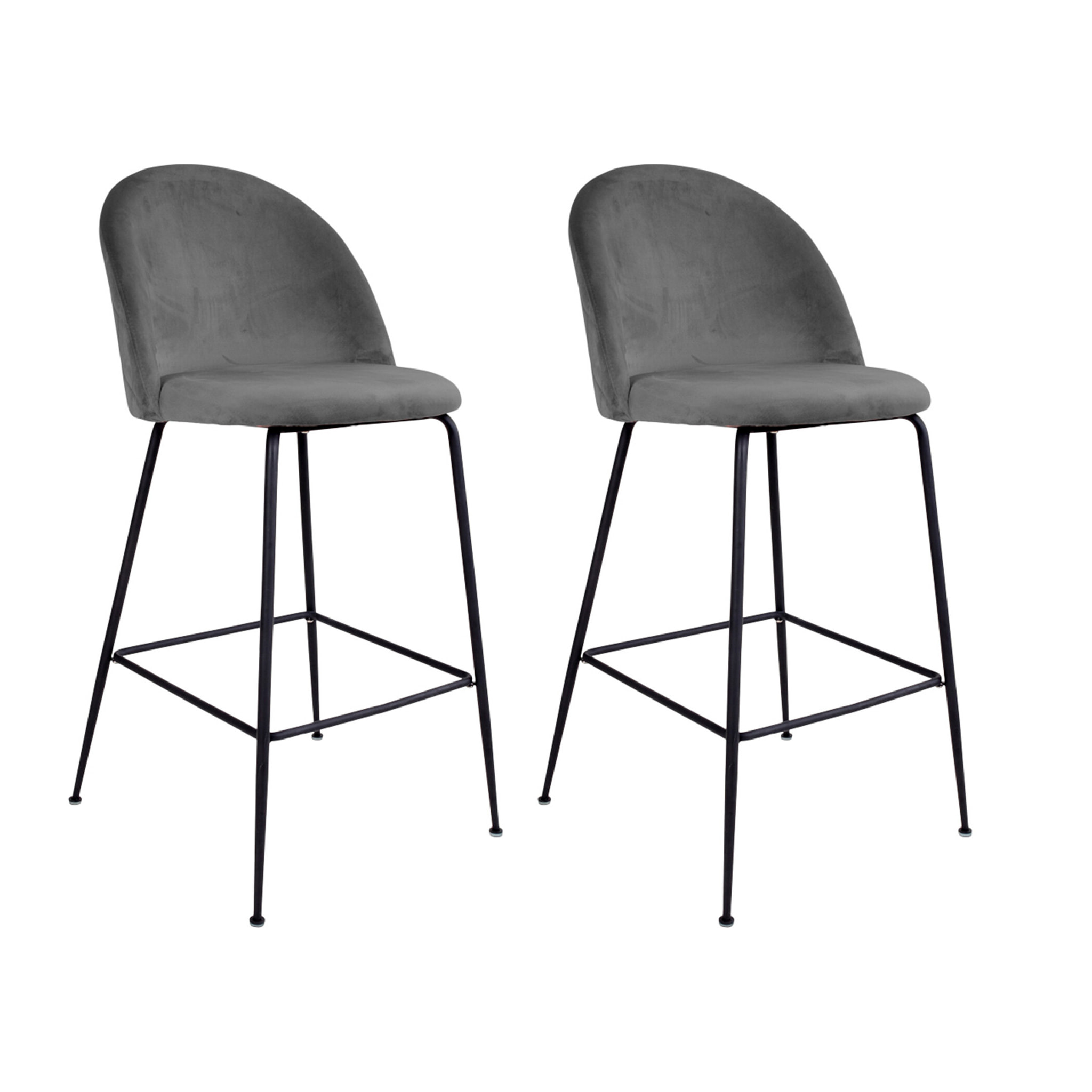 Antigua - lot de 2 tabourets de bar - en velours gris - Noir / Gris