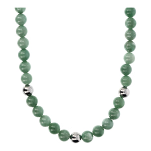 Collana Girocollo con Sfere Argentate e in Pietra Naturale Quarzo Verde in Argento 925 placcato Rodio