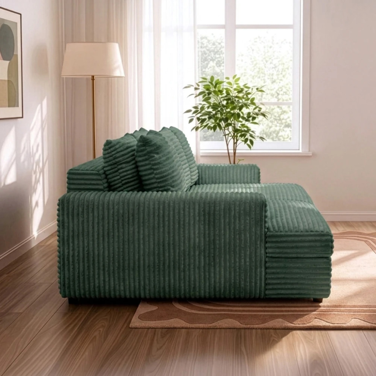 CAMELIA - Canapé 4 places en velours côtelé épais vert