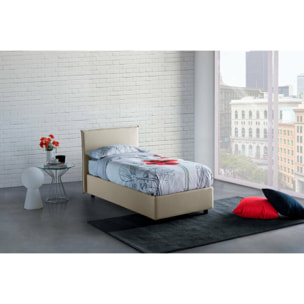 Letto singolo Alison, Letto contenitore con rivestimento in tessuto, 100% Made in Italy, Apertura frontale, con materasso Cm 90x200 incluso, Beige