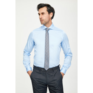 Camicia Uomo 1 Bottone Francese Slim Satin Unito Celeste