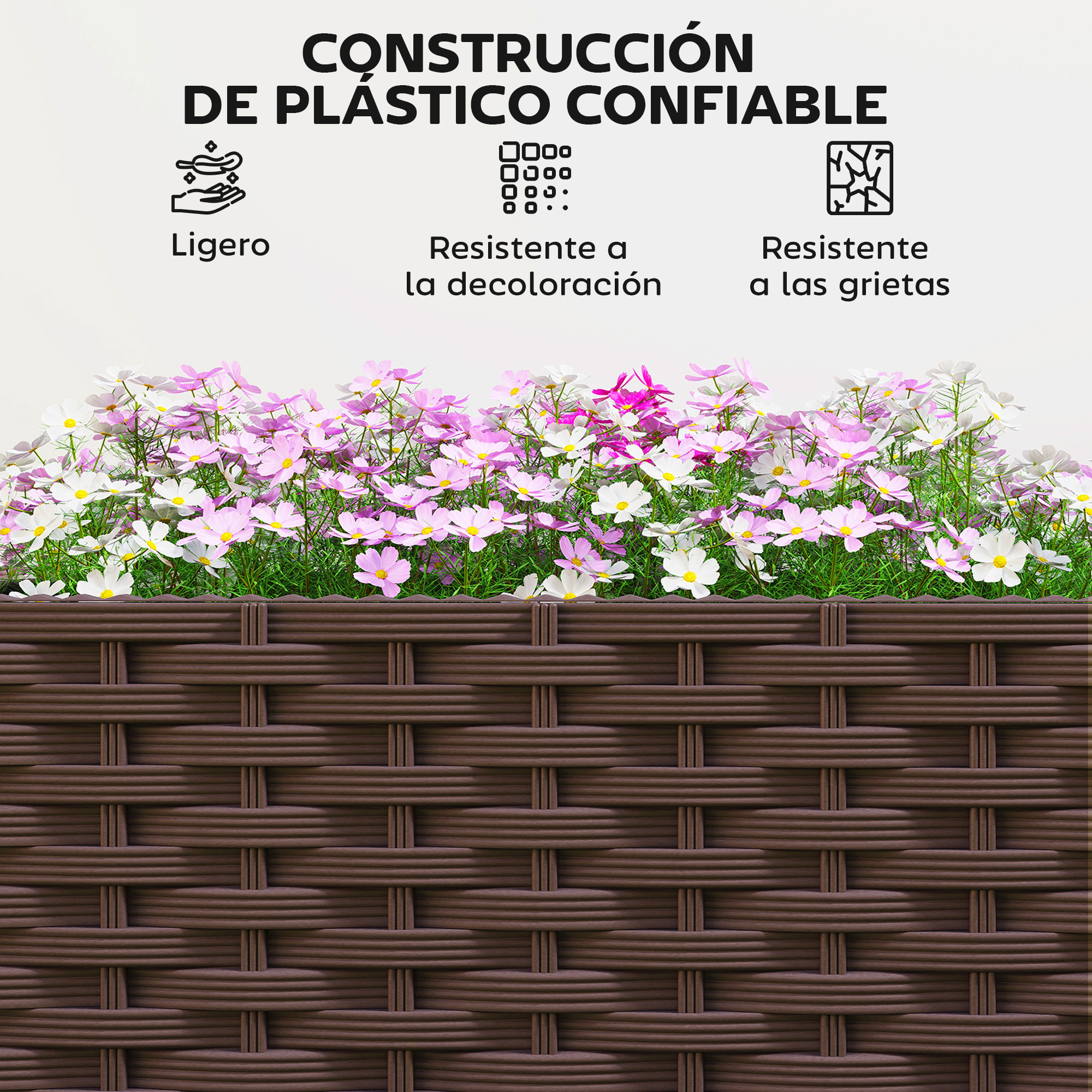 Jardinera con Enrejado, Jardinera Exterior Grande con Ruedas para Plantas Trepadoras, con Ofricios de Drenaje y Tapones, Macetero Elevado para Jardín, Patio, Terraza, 120x40x192 cm, Marrón