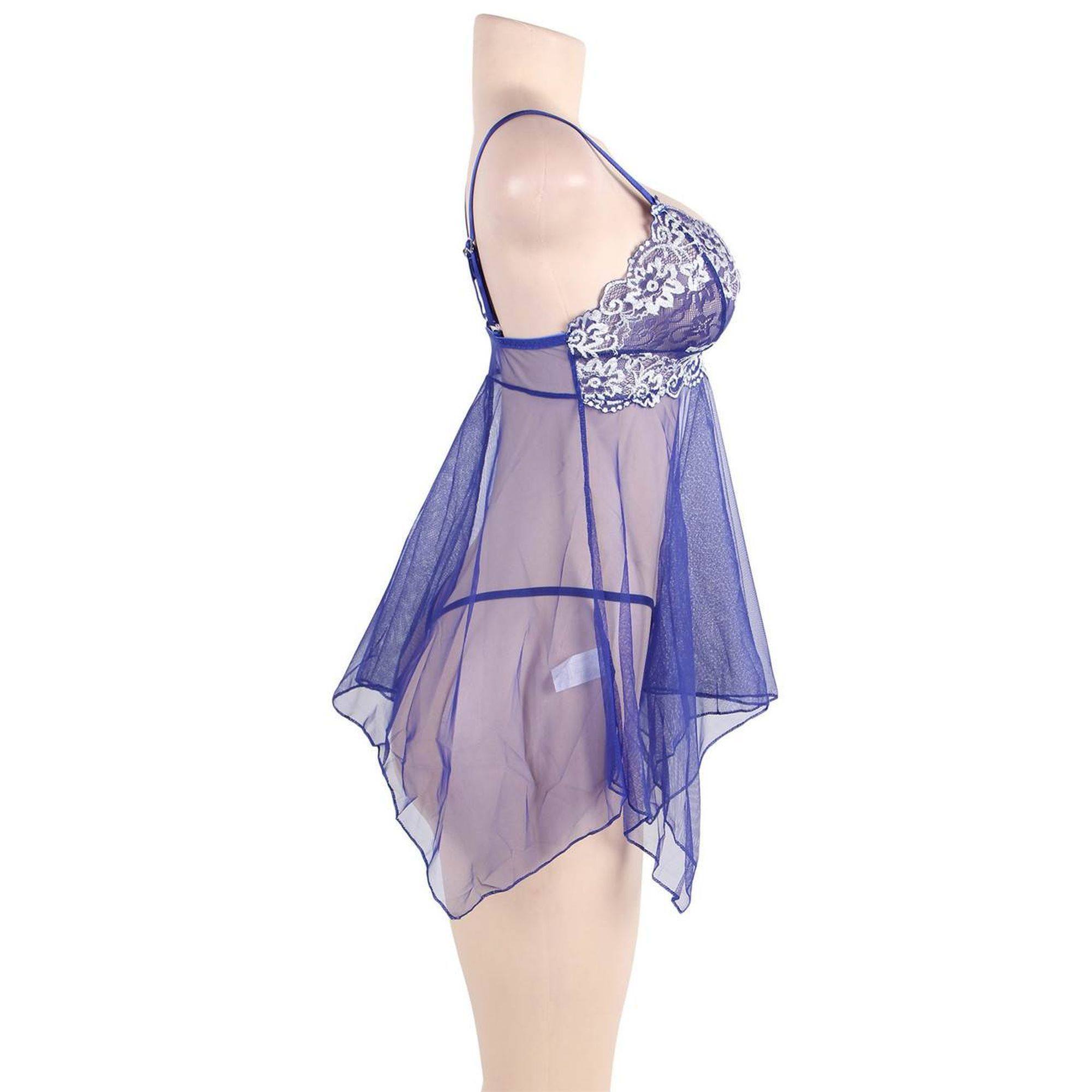 Babydoll y braga azul transparente