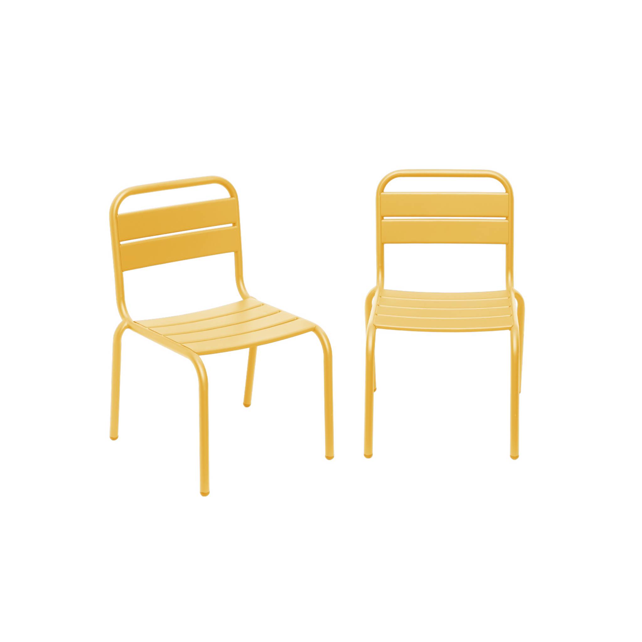 Lot de 2 chaises en métal jaune pour enfant. salon de jardin enfant