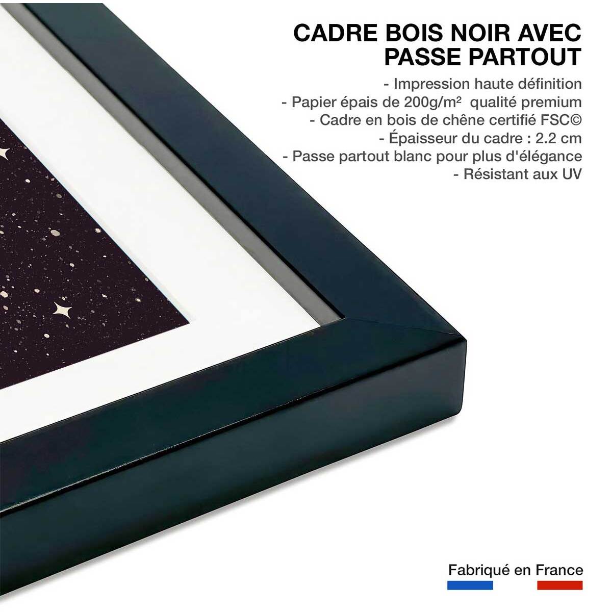 Affiche enfant space tondeuse  Affiche + cadre en bois - Noir