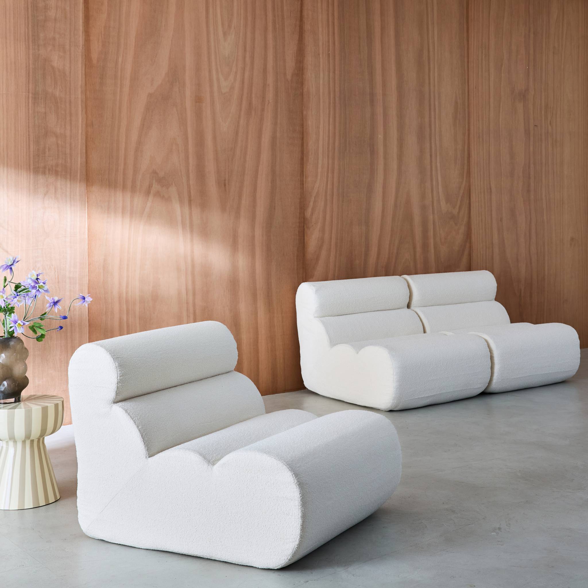 Lot de 3 chauffeuses bouclette texturée blanc 1 place - L 81 x P 99 x H 75cm - Nova