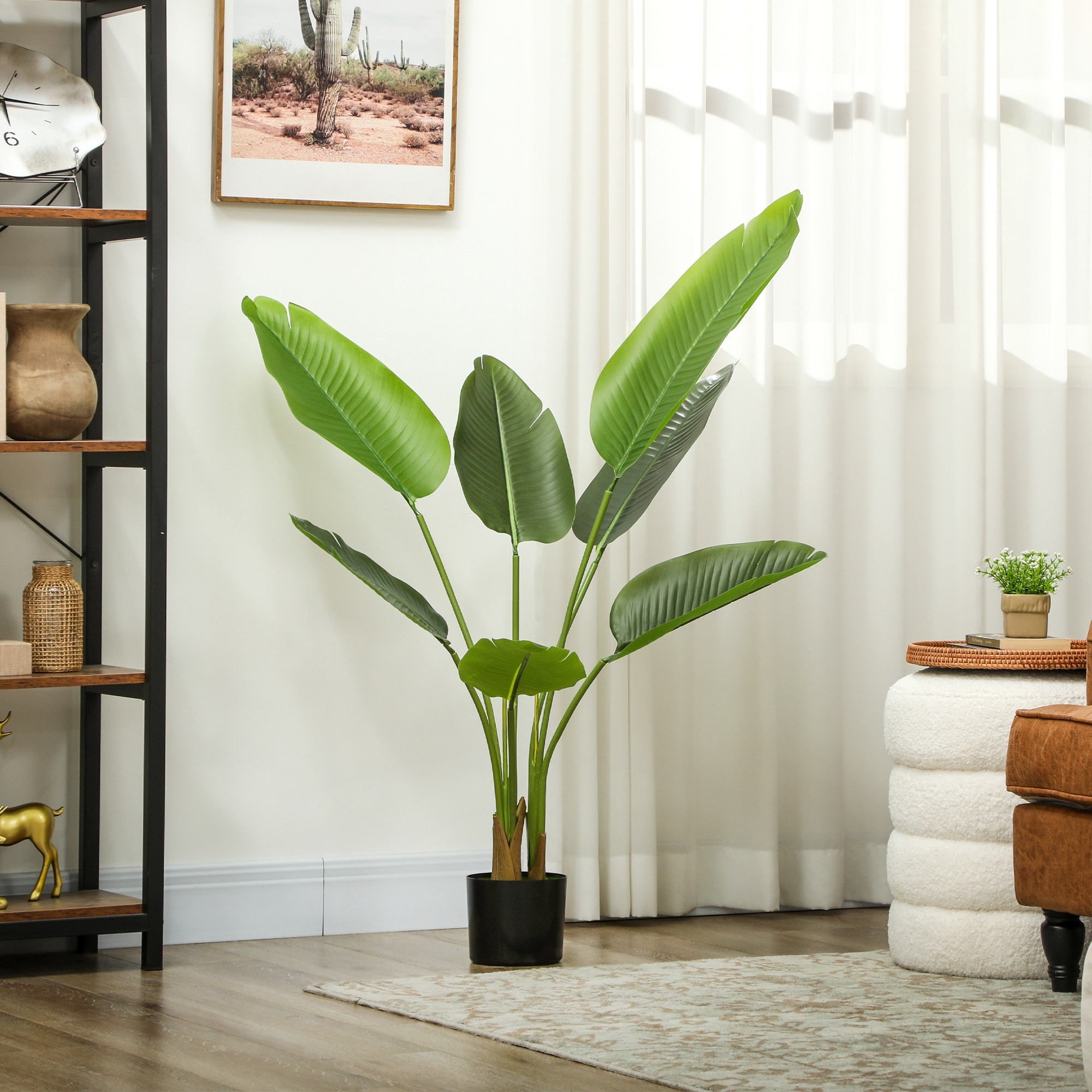 Planta Artificial Decorativa 109 cm Bananera Artificial con Maceta y Hojas para Interior Hogar Salón Oficina Verde