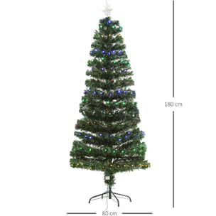 Sapin de Noël artificiel lumineux fibre optique + 220 LED 6 couleurs 2 modes support pied inclus Ø 80 x 180H cm 220 branches étoile sommet brillante vert