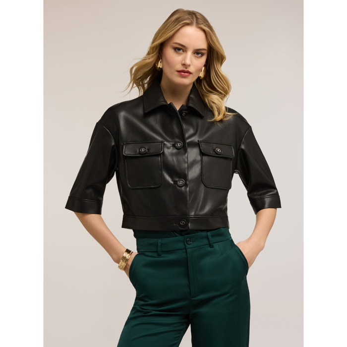 Motivi - Giubbotto cropped con maniche corte - Nero