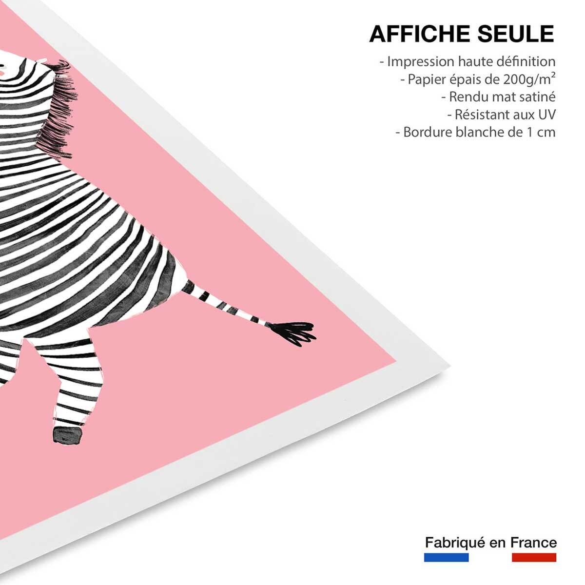Affiche enfant zèbre rose  Affiche seule