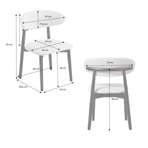 Lot de 2 chaises en bois d'hévéa noir et tissu bouclette blanc crème