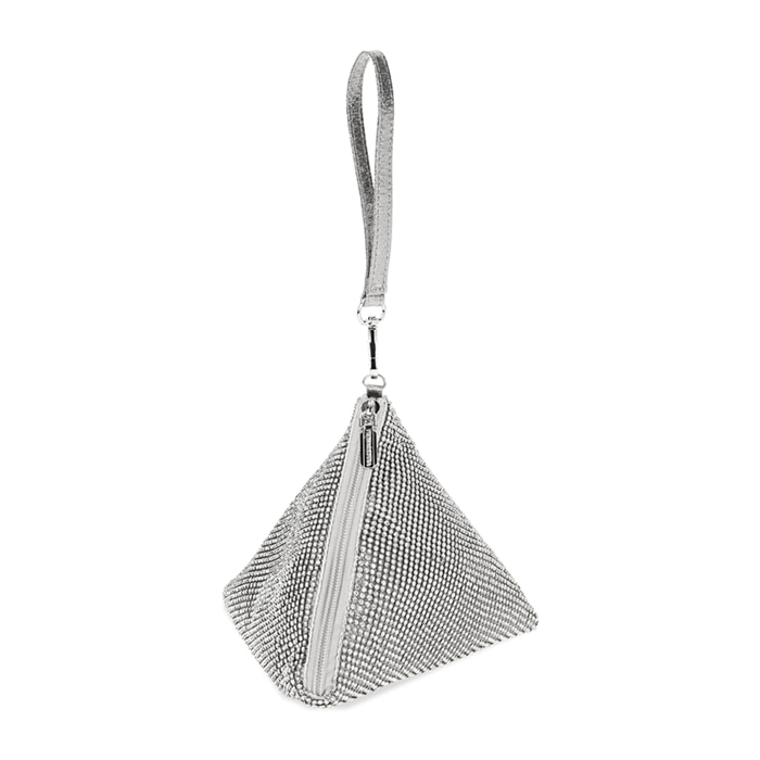 Mini bag donna argento in laminato con pietre