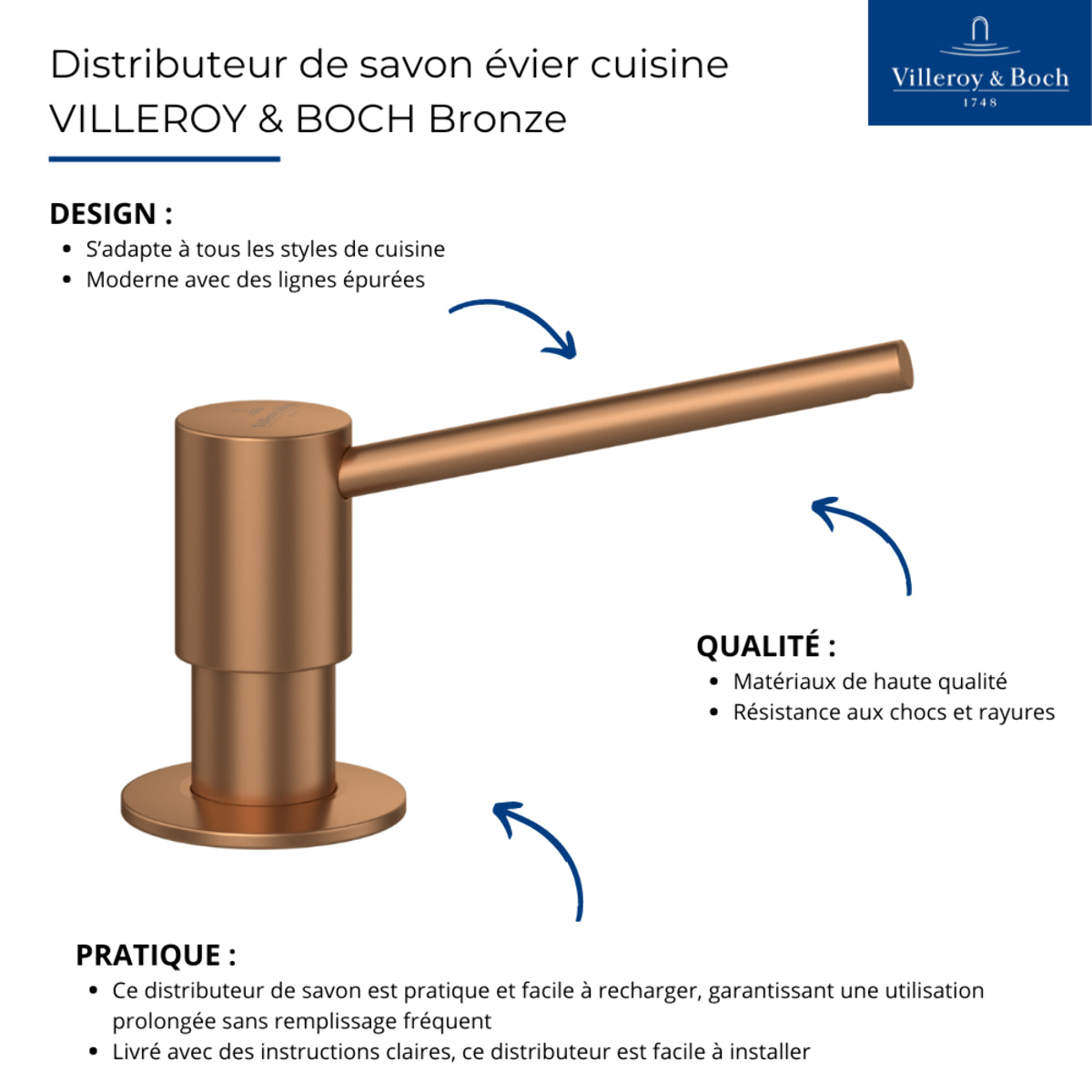 Distributeur de savon évier cuisine VILLEROY & BOCH Bronze