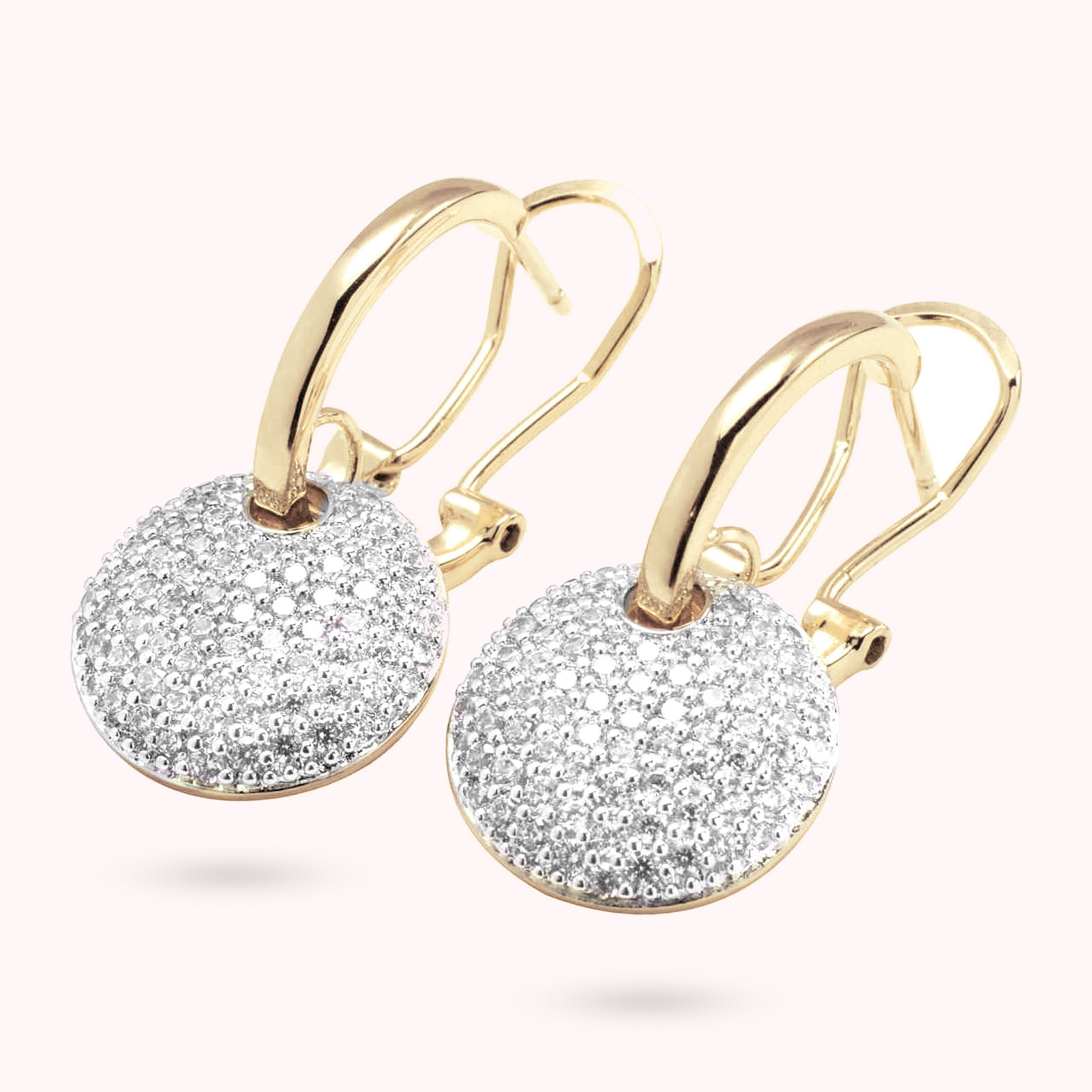 Orecchini Pendenti Golden con Tondo Pavé in Cubic Zirconia