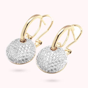 Orecchini Pendenti Golden con Tondo Pavé in Cubic Zirconia
