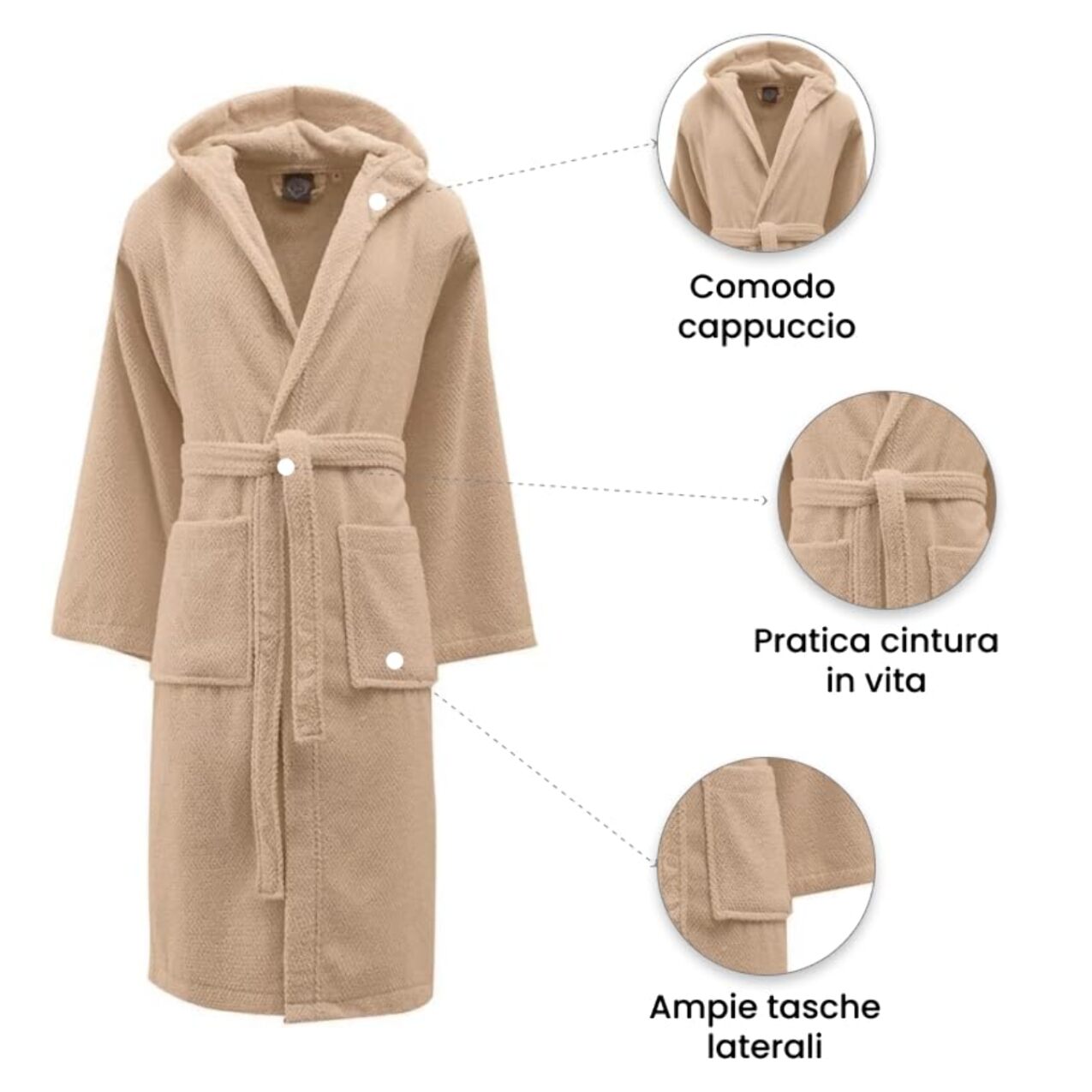 INTRECCI Accappatoio Bichicco in Spugna Tinta Unita Unisex Adulto in Cotone, Accappatoio in Cotone Asciugatura rapida con Tasche e Cappuccio