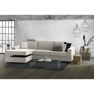 Divano letto con penisola Albenga, Sofà apertura girevole, Penisola contenitore Sinistra, Braccioli slim, 100% Made in Italy, Cm 260x95h90, Tortora