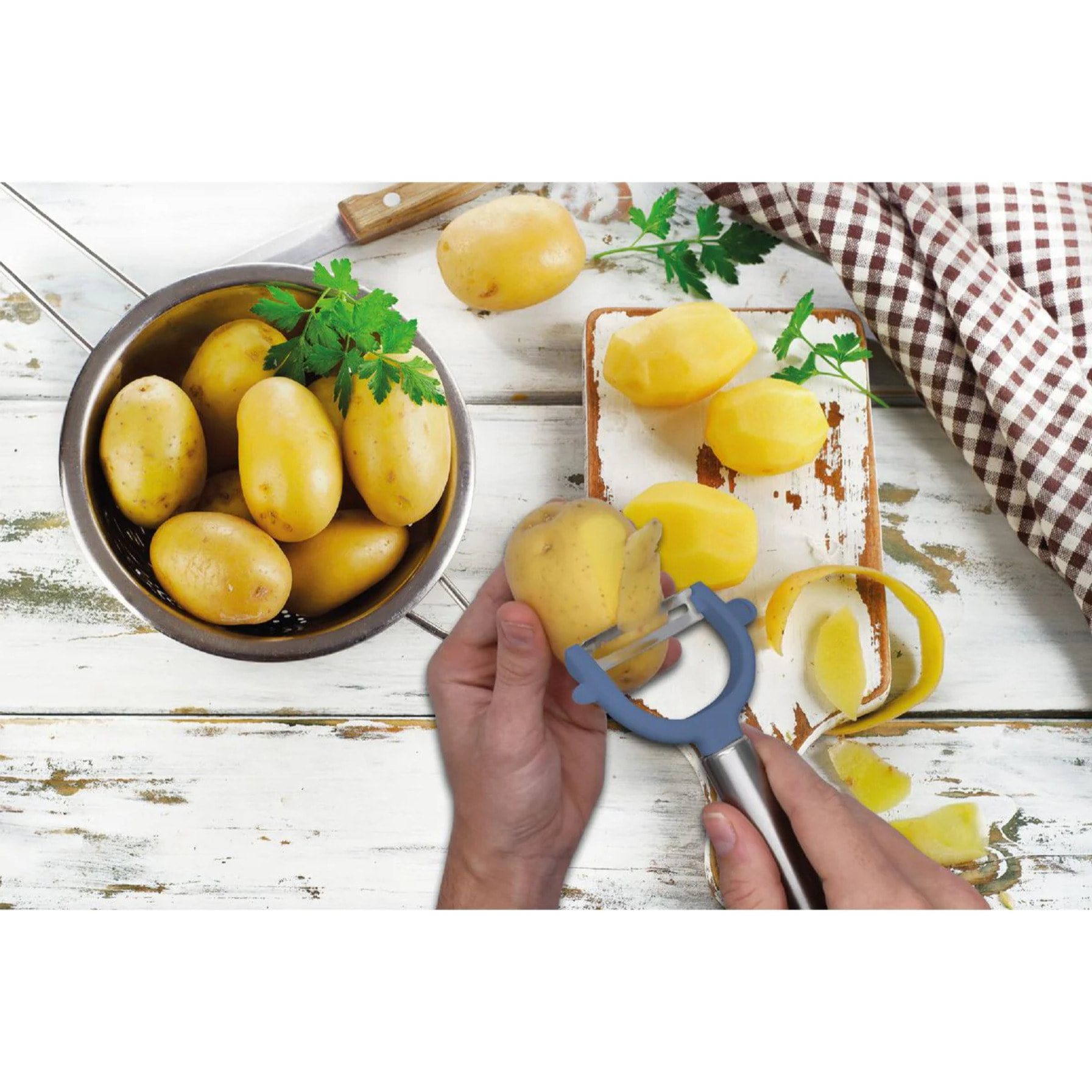 Duo Eplucheur à légumes pendule 19 cm et rasoir à légumes inox et plastique 17 cm Fackelmann