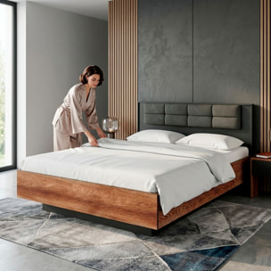 Testiera Imbottita E Struttura Letto Matrimoniale Con Contenitore Design Moderno Camera Da Letto 166.6 x 210 x 102 Cm Castagno E Antracite