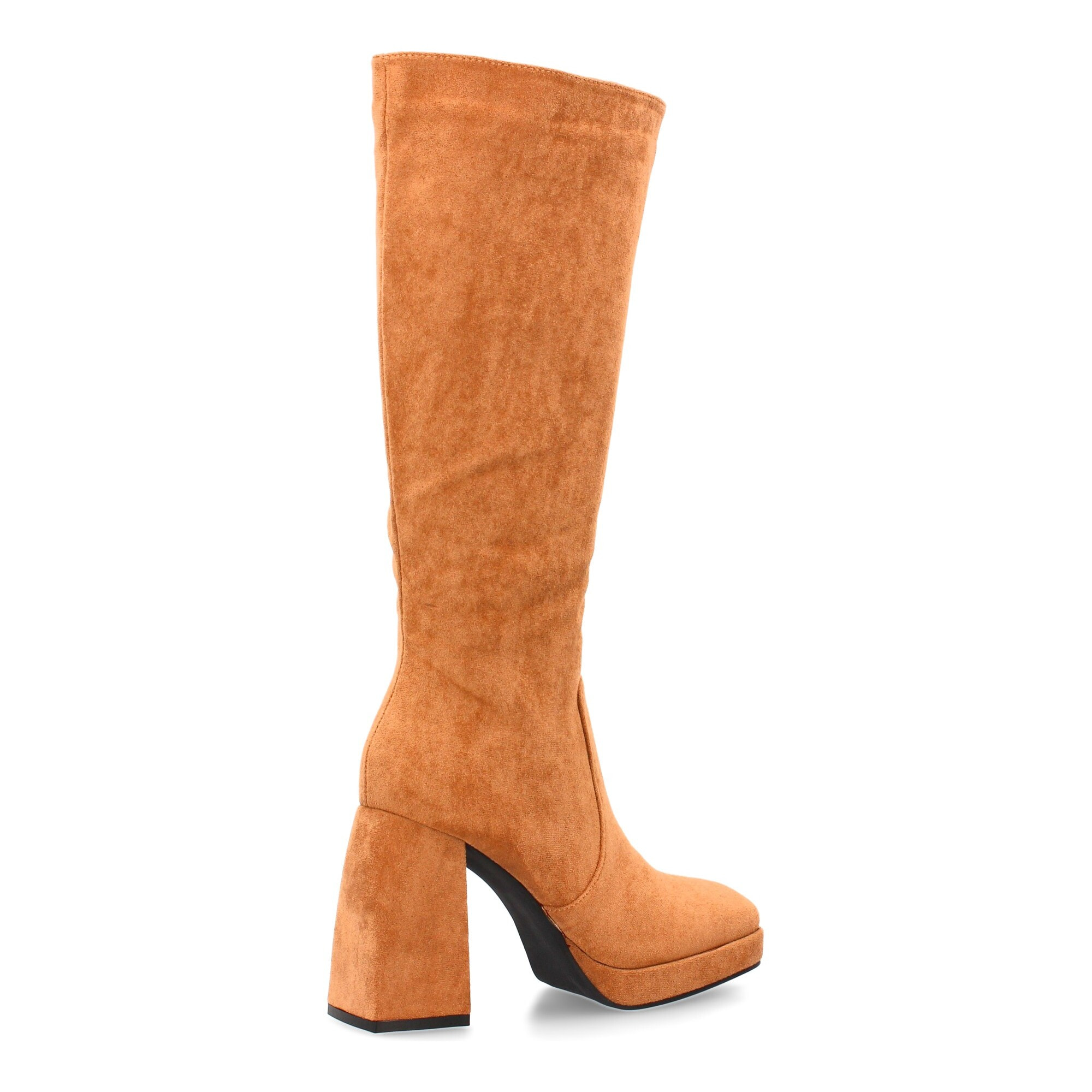 Bota alta con tacón ancho y plataforma elegante.