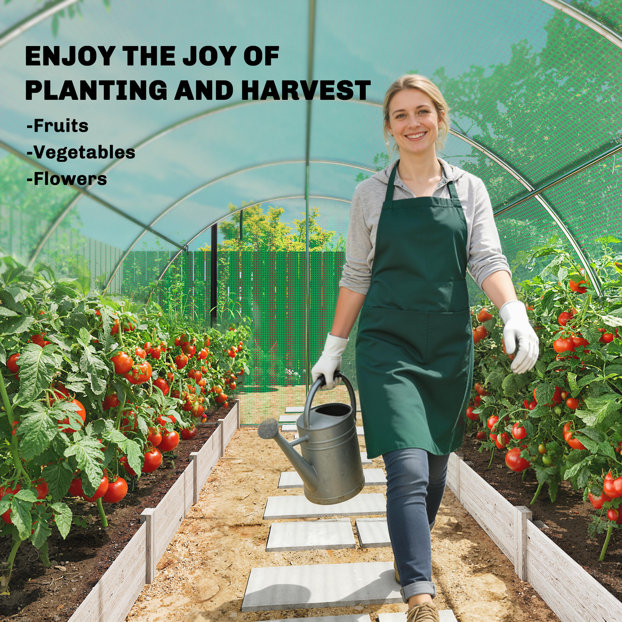 Serre tunnel de jardin - 12 m² - bâche PE 140 g/m² - 2 portes et 8 fenêtres - 295x400x200cm - bâche PE 140 g/m² - vert