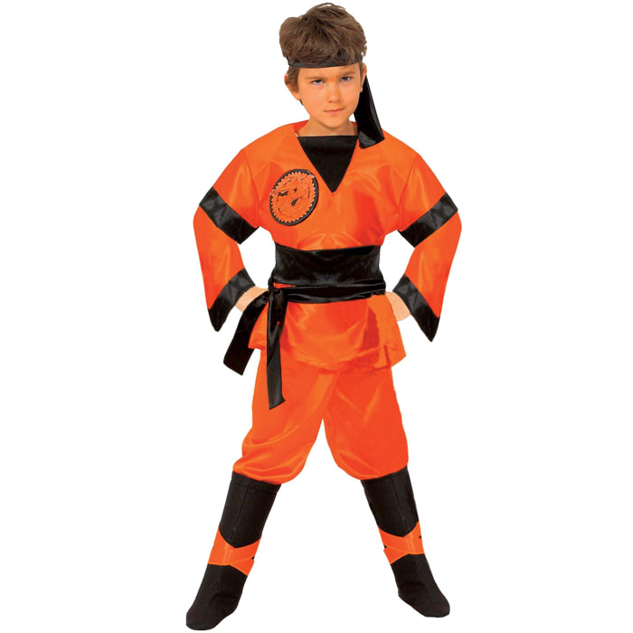 Costume Travestimento Carnevale Dragon Ninja Shaolin Arancione Bambino