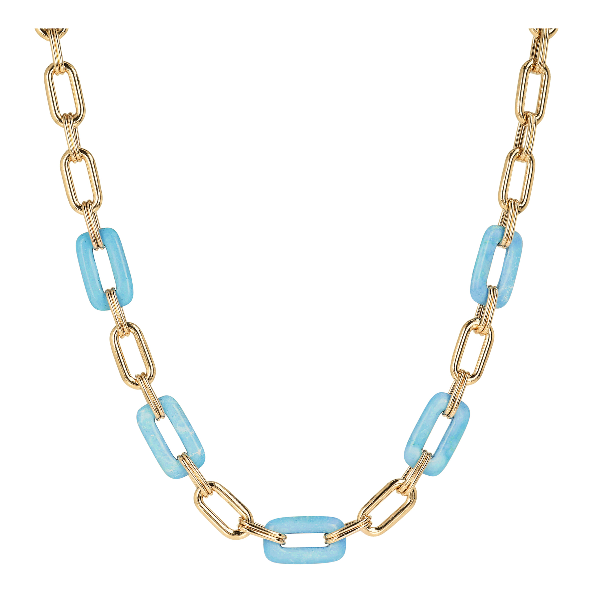 Collana Golden con Maglie Rettangolari in Magnesite Azzurra