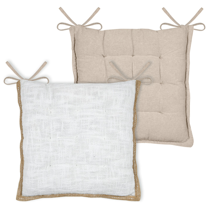 Galette de chaise matelassée poly-coton et jute - Blanc