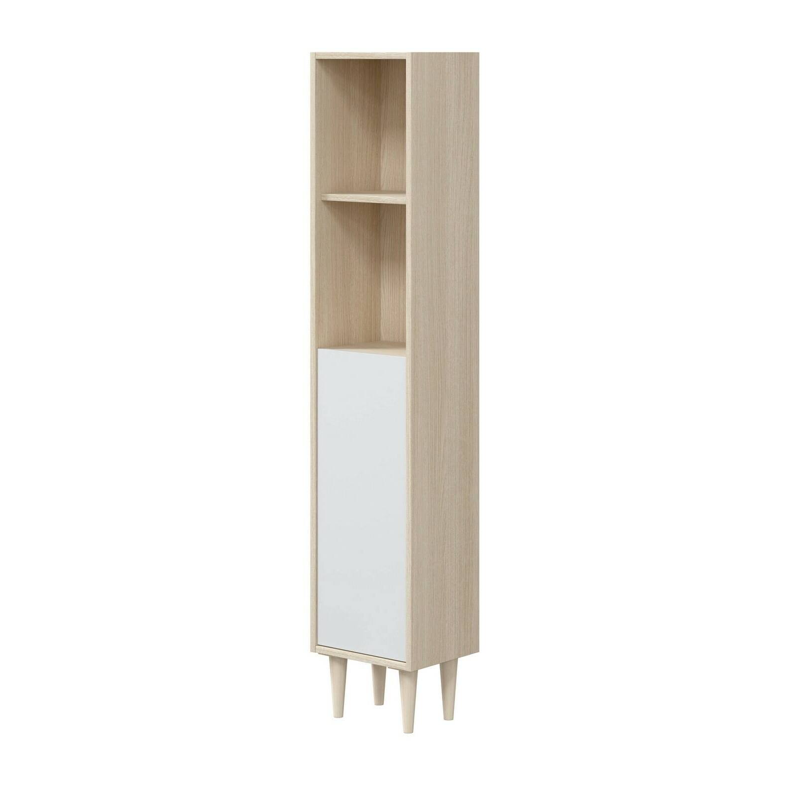 Mobile colonna Lazzarina, Pensile bagno con 1 anta, Armadio alto, 30x25h150 cm, Rovere e Bianco lucido