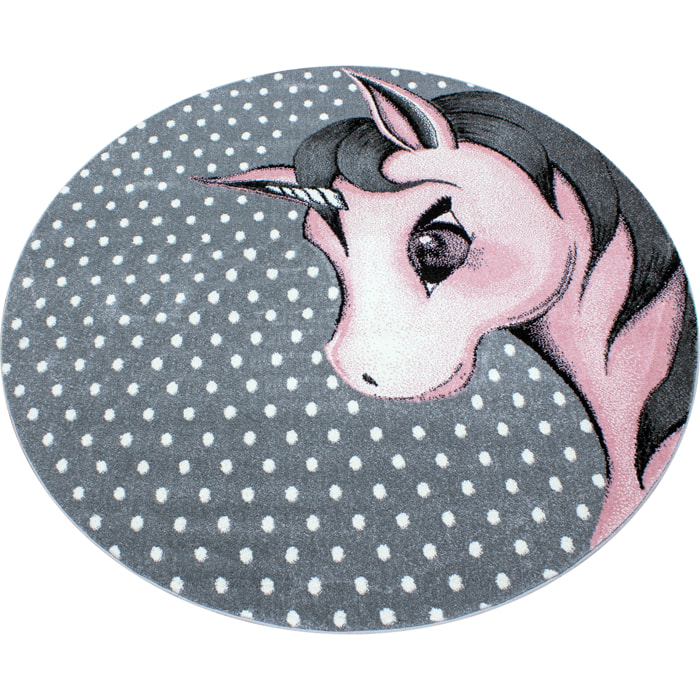 KIDS - Tapis enfant rond à motif licorne rose - KID0590ROS
