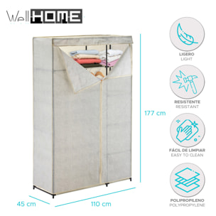 Armario de tela plegable XL con barra para colgar ropa - 110x174,5x45 cm