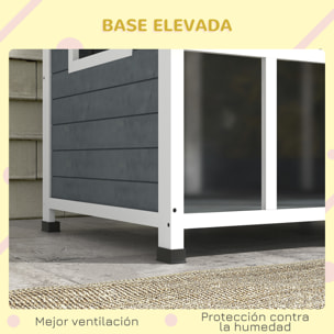 Caseta para Perros Casa para Perros Pequeños de Madera con Techo Abatible Frontal de Acrílico Puerta con Cortina y Fondo Extraíble 101x66,5x70,5 cm Gris Oscuro