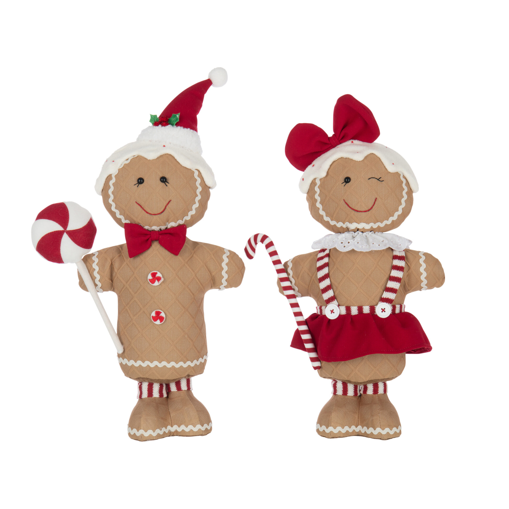 J-Line figurine Pain d'Epice Fille + Garçon Bonbn - polyrésine - beige/rouge - large - 2 pcs