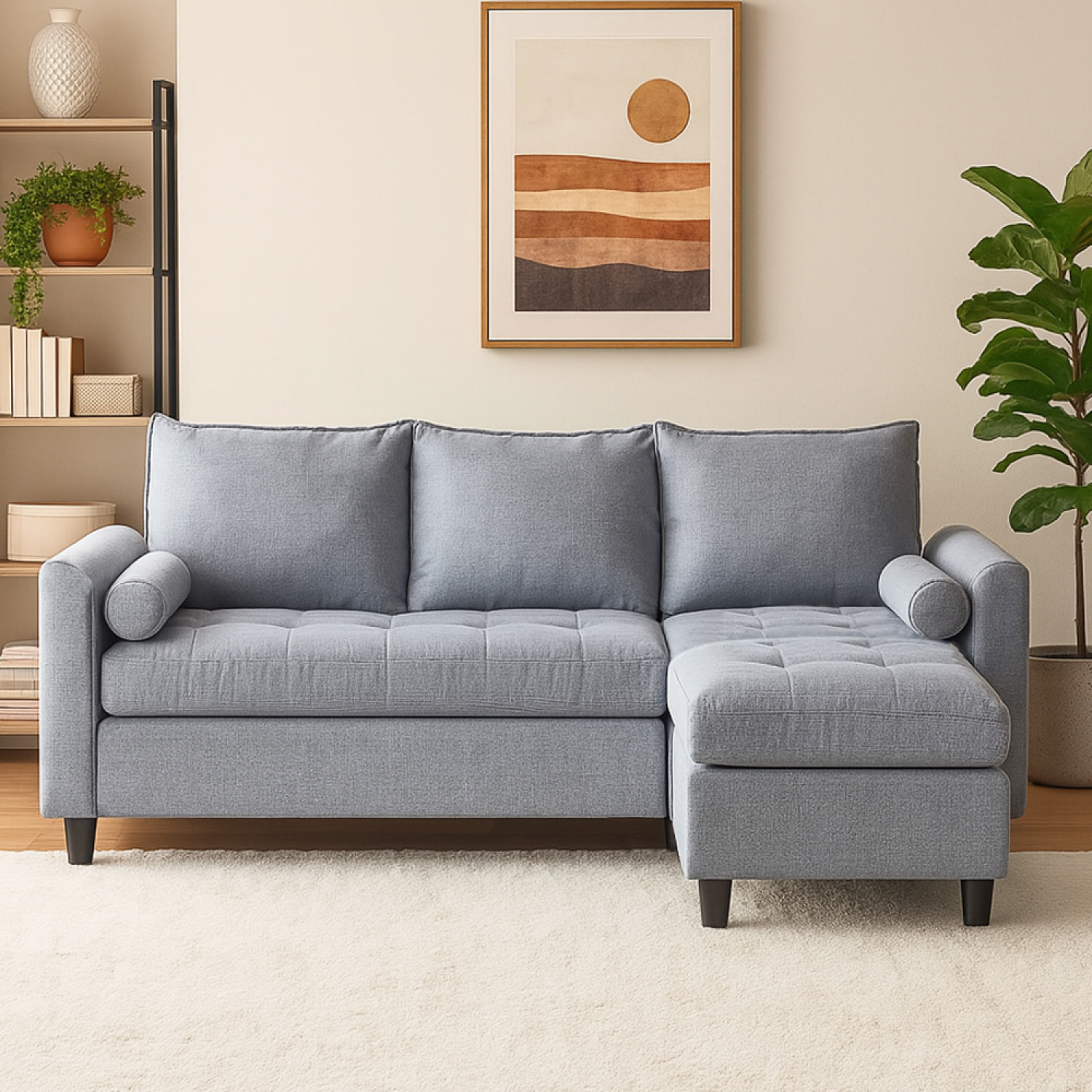 CHARLES - Canapé 3 places en tissu avec pouf gris clair