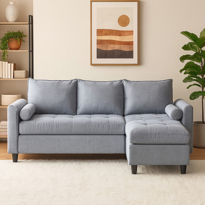 CHARLES - Canapé 3 places en tissu avec pouf gris clair