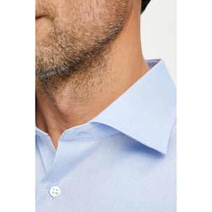 Camicia Uomo 1 Bottone Francese Slim Cotone Unito Blu