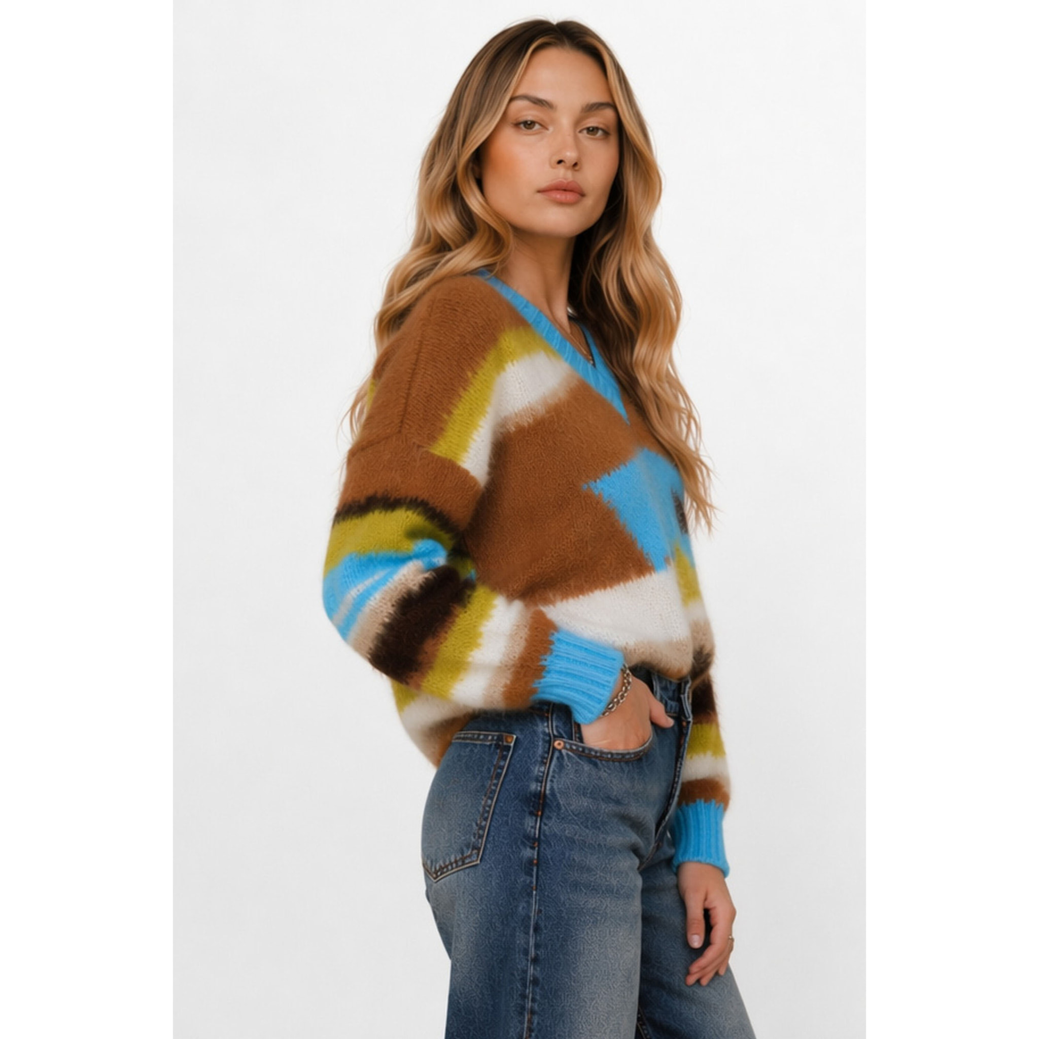 Kocca - Maglia da donna con scollo a V e motivo geometrico Donna
