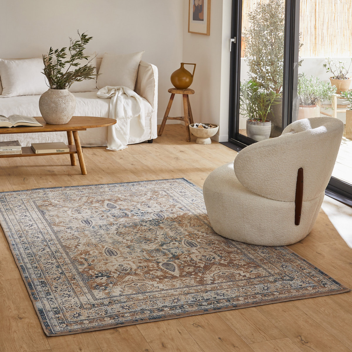 Carry - tapis vintage lavable en machine à 30°c, bleu