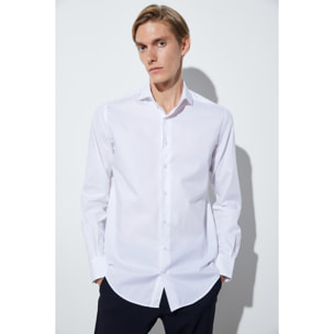 Camicia Uomo 1 Bottone Morbido Jacquard Fantasia Bianco e Bianco
