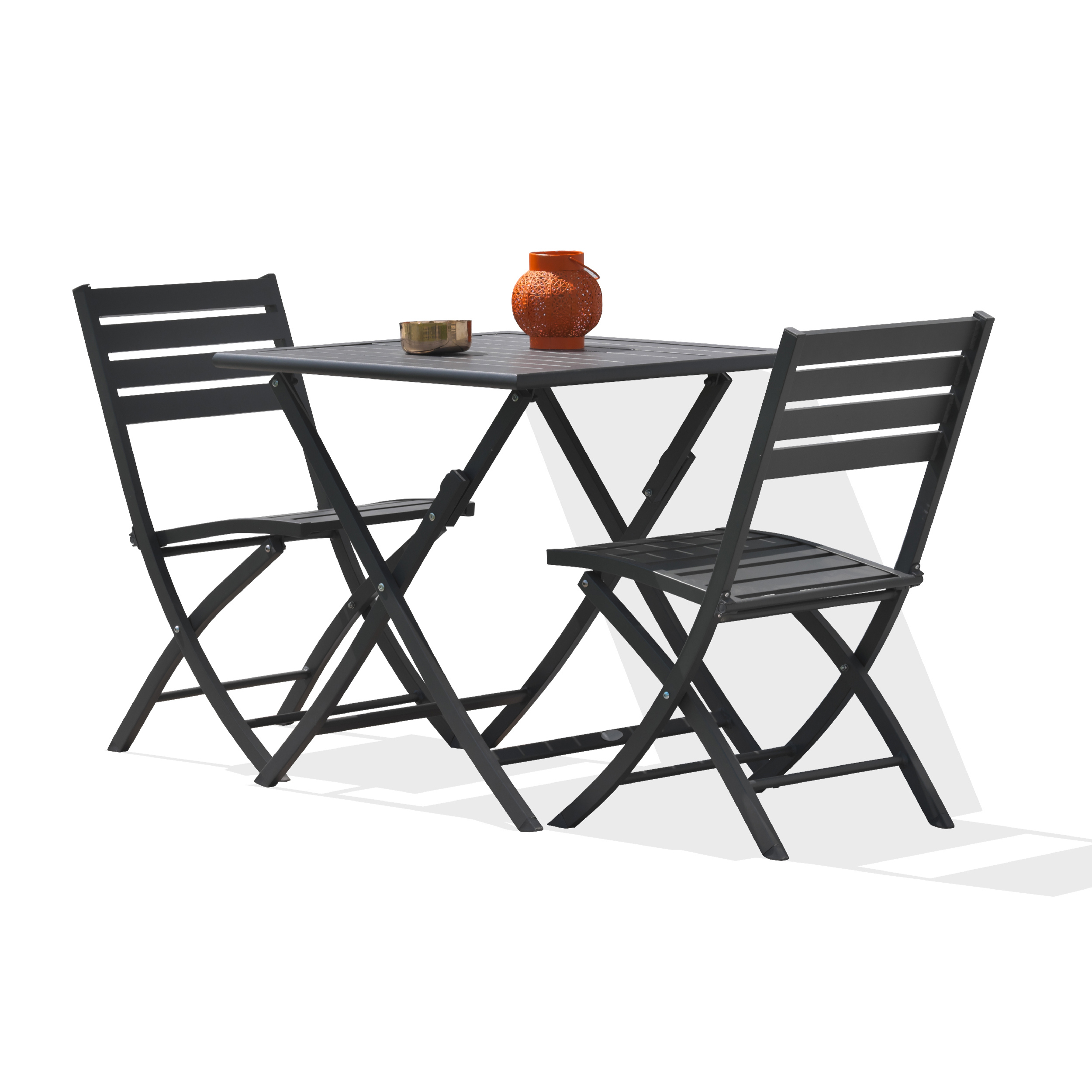 MARIUS - Ensemble repas de jardin 2 places en aluminium gris anthracite