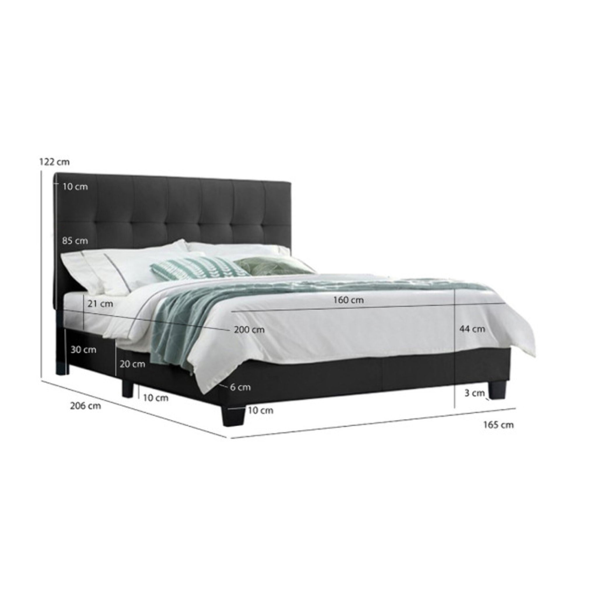 Ensemble lit matelas et sommier 160x200 cm en simili noir - BIANCA
