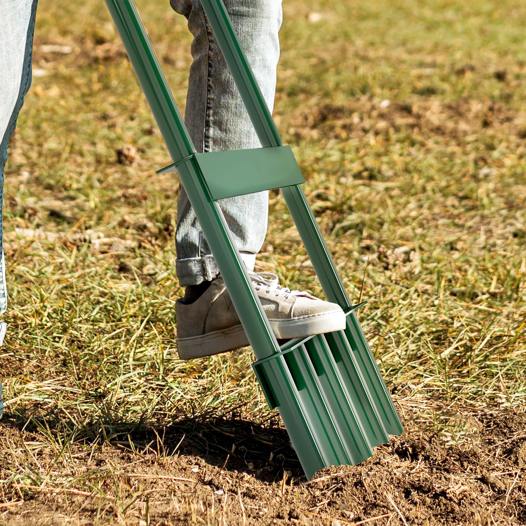 Aireador de Césped Manual, Aireador de 5 Púas Huecas con Mango Antideslizante, Herramienta de Perforación de Césped para Cuidado de Jardines y Patios, Verde Oscuro